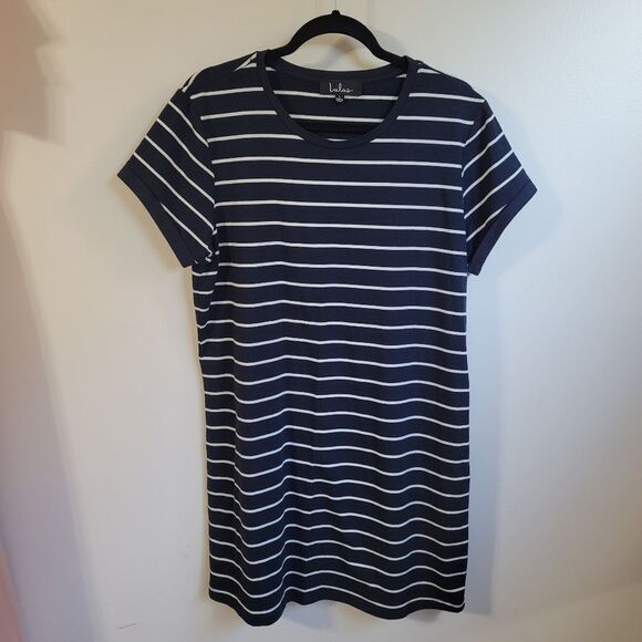 Lulus Crew Neck Navy Striped Shift Dress Size Large - Picture 4 of 7